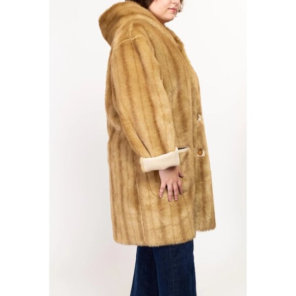 Vintage Jones NY Women's Tan Brown Suede Faux Fur Reversible Coat Size M 2756 - Picture 9 of 16
